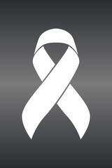 Vector graphic of lung cancer ribbon on black gradient background. White awareness ribbon for lung cancer support symbol. vector eps10.
