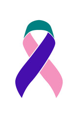 Vector graphic of thyroid cancer ribbon on white background. Blue, pink, and teal awareness ribbon for thyroid cancer support symbol. vector eps10.