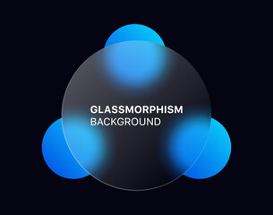 glassmorphism background banner with transparent glass frame template . Realistic Frosted glass morphism effect with blurred abstract gradient blue circle shapes. Vector illustration