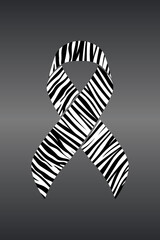Vector graphic of neuroendocrine cancer ribbon on black gradient background. zebra stripe awareness ribbon for neuroendocrine cancer support symbol. vector eps10.
