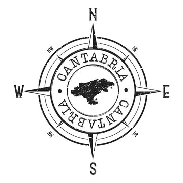 Cantabria, Spain Stamp Map Compass Adventure. Illustration Travel Country Symbol. Seal Expedition Wind Rose Icon.