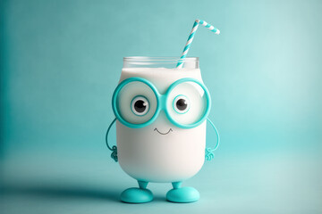 Fototapeta Funny milk cartoon character. Generative AI. obraz