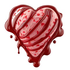 Heart shaped pink ice cream in a waffle cone with topping isolated on white background. St. Valentine's Day food design.