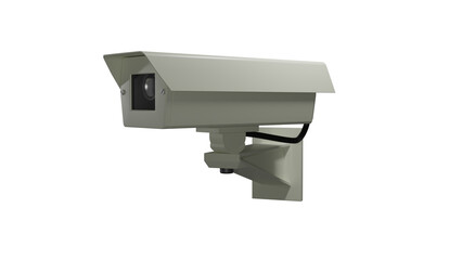 White CCTV surveillance security square camera for monitoring isolated on transparent background. Minimal concept. 3D render