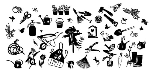 Gardening Set of icons. Agriculture Icons.   Sowing seeds. Vector contour 
