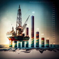 offshore oil platform with a graph of oil price growth. Generative AI