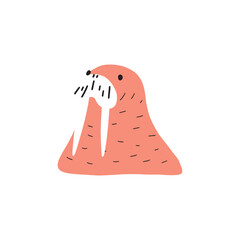Cute walrus in Scandinavian style on a white background. Vector hand drawn kids illustration. Sea ocean. Underwater world