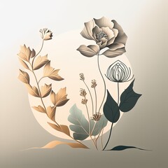 illustration of a flower, neutral tones, boho style, AI assisted finalized in Photoshop by me 
