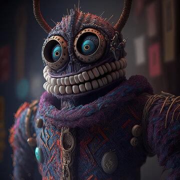 Realistic scary voodoo doll monster creepy. Generative AI