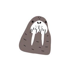 Cute walrus in Scandinavian style on a white background. Vector hand drawn kids illustration. Sea ocean. Underwater world