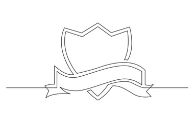 continuous line drawing vector illustration with FULLY EDITABLE STROKE of ribbon shield header frame design 2