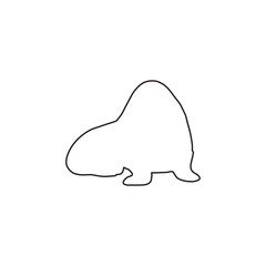 Cute walrus line silhouette on a white background. Vector hand drawn kids illustration. Sea ocean. Underwater world