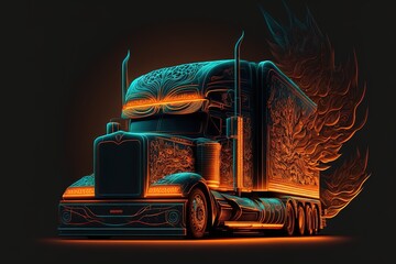 concept truck glowing and Powerful Big Truck Background Image Perfect for Logistic Industry Websites, Presentations and Marketing Materials generative ai