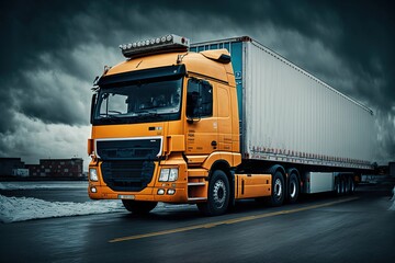 Fototapeta na wymiar Mighty Logistics: Bold and Powerful Big Truck Background Image Perfect for Logistic Industry Websites, Presentations and Marketing Materials generative ai