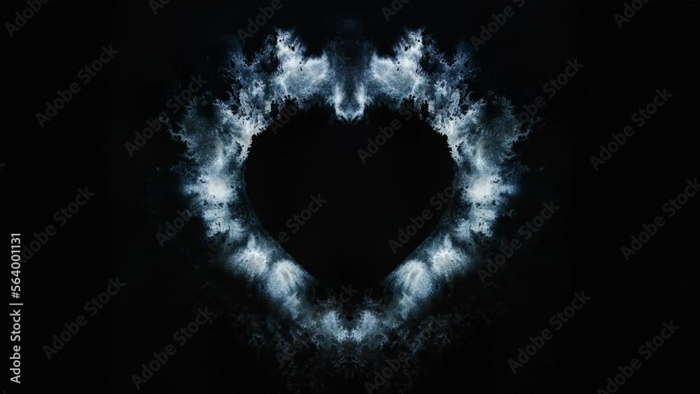 Poster watercolour splashes heart on black paper background. loop animation