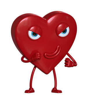 Heart shape cartoon character mascot. Valentine's day 3d render. 
