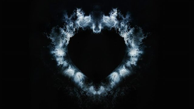 Watercolour splashes heart on black paper background. Loop Animation