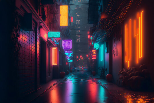 Cyberpunk City Street. Sci-fi Wallpaper. Graphic by saydurf · Creative  Fabrica