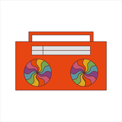 Funky, hipster sticker of radio in groovy style