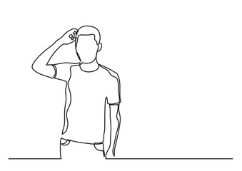 continuous line drawing vector illustration with FULLY EDITABLE STROKE of frustrated man