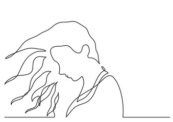 continuous line drawing vector illustration with FULLY EDITABLE STROKE of girl in the wind