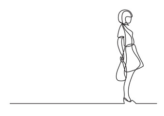 continuous line drawing vector illustration with FULLY EDITABLE STROKE of lonely standing girl