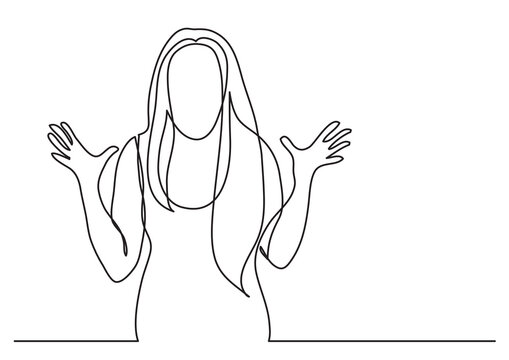 Continuous Line Drawing Vector Illustration With FULLY EDITABLE STROKE Of Emotional Upset Woman