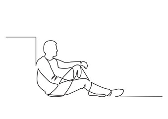 Obraz premium continuous line drawing vector illustration with FULLY EDITABLE STROKE of sitting man