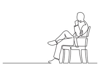 continuous line drawing vector illustration with FULLY EDITABLE STROKE of sitting thinking