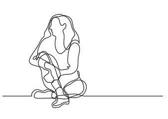 continuous line drawing vector illustration with FULLY EDITABLE STROKE of sitting woman