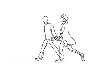 continuous line drawing vector illustration with FULLY EDITABLE STROKE of walking couple