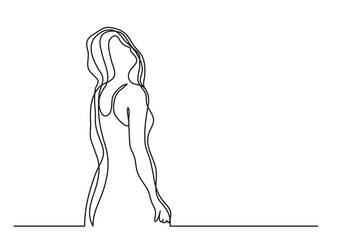 continuous line drawing vector illustration with FULLY EDITABLE STROKE of woman in dress