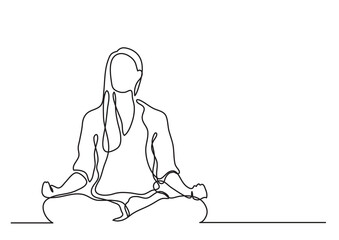 continuous line drawing vector illustration with FULLY EDITABLE STROKE of woman meditating