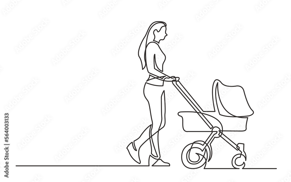 Canvas Prints continuous line drawing vector illustration with fully editable stroke of young woman walking with b