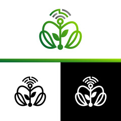 technology logo vector design, abstract art plant in colors, B and W