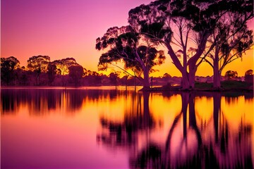 Fototapeta na wymiar Sunset on the lake. Colorful Sky