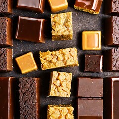 pieces of chocolate, chocolate candy, fudge cubes