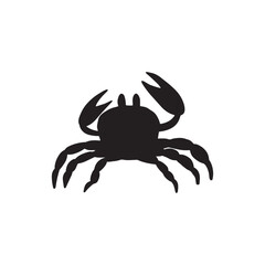 Black silhouette crab on a white background. Vector hand drawn kids illustration. Sea ocean. Underwater world