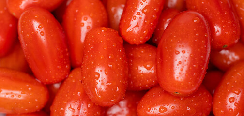 tomatoes with water drops  on a market 