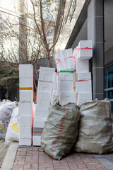 Pile of Styrofoam, separate the garbage on the apartment complex