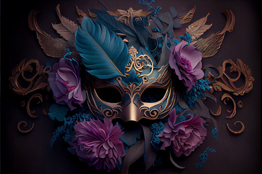 fantasy masquerade venetian carnival mask on dark background.generative ai.