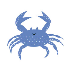 Cute crab in Scandinavian style on a white background. Vector hand drawn kids illustration. Sea ocean. Underwater world