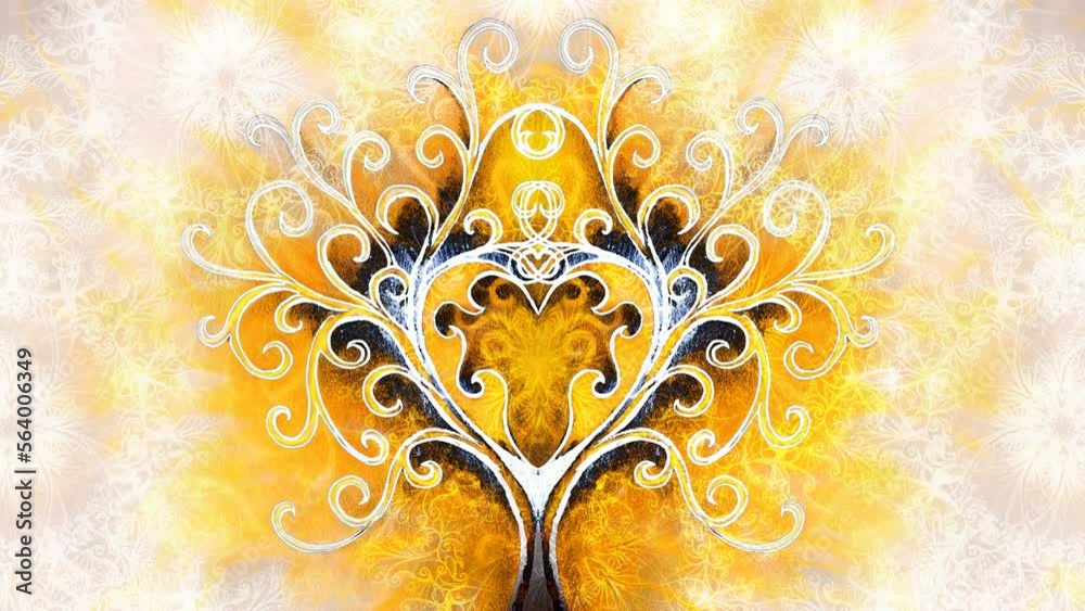 Leinwandbilder tree of life symbol on structured ornamental background, yggdrasil. Loop Animation