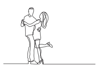 continuous line drawing vector illustration with FULLY EDITABLE STROKE - happy loving couple