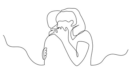 continuous line drawing vector illustration with FULLY EDITABLE STROKE - of loving young couple hugging each other