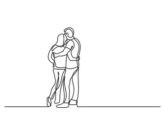 continuous line drawing vector illustration with FULLY EDITABLE STROKE - standing couple 3