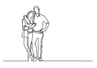 continuous line drawing vector illustration with FULLY EDITABLE STROKE - standing couple