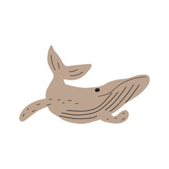 Whale, ocean animal. Sealife in Scandinavian style on a white background. Great for poster, card, apparel print. Vector illustration