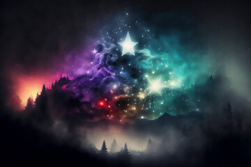 Plakat colorfull stars with fog background