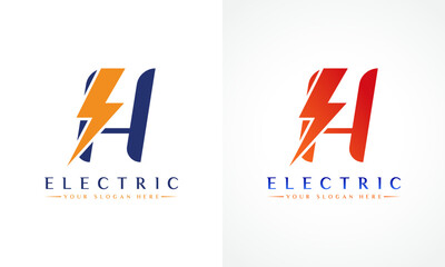H Letter Logo With Lightning Thunder Bolt Vector Design. Electric Bolt Letter H Logo Vector Illustration.